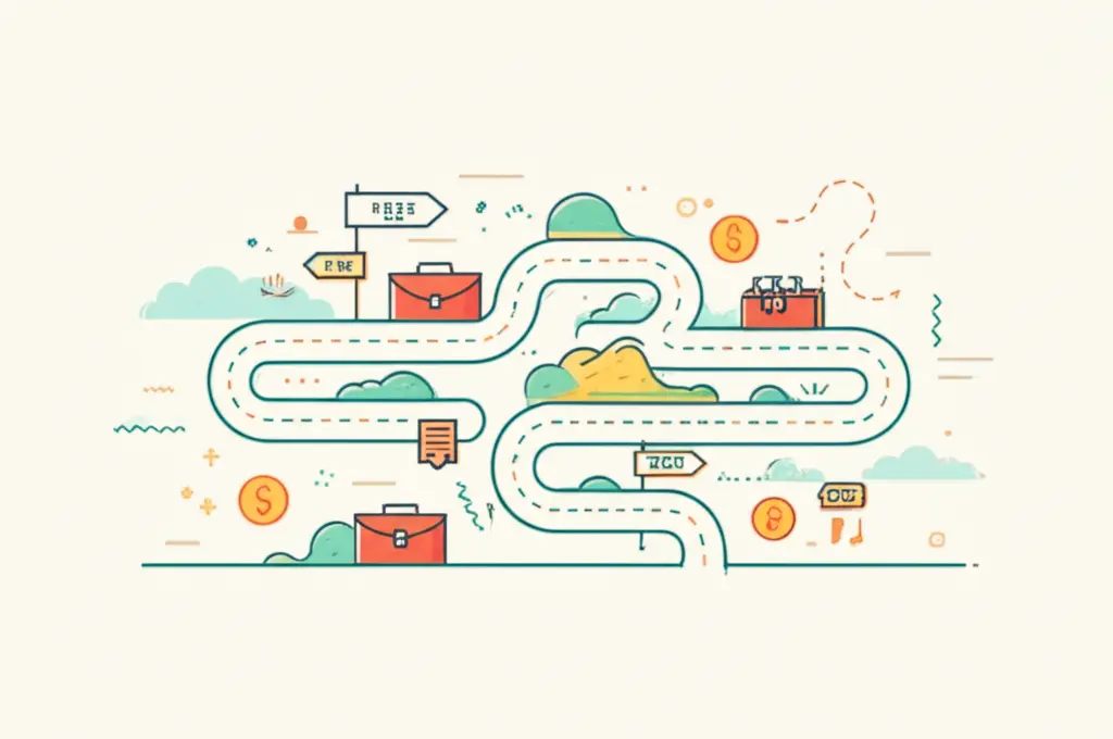 Cartoon illustration of a winding career path