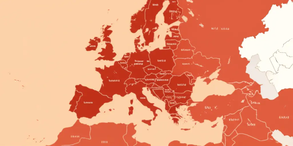 Minimalist map of Europe with customs duty markers