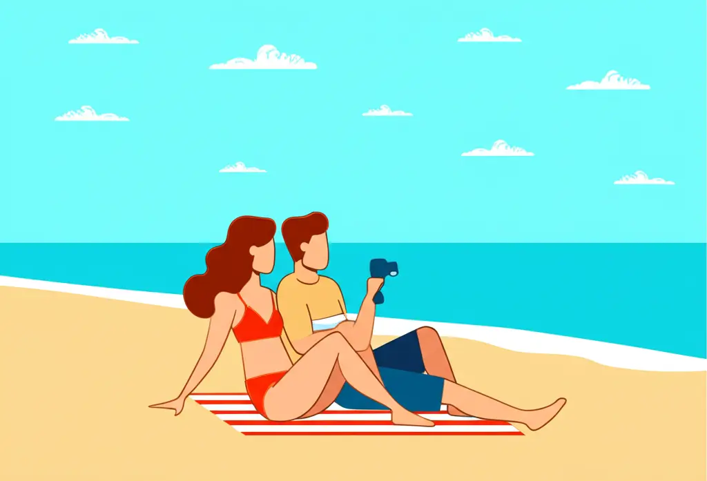 Hand-drawn style image of a couple enjoying on a beach