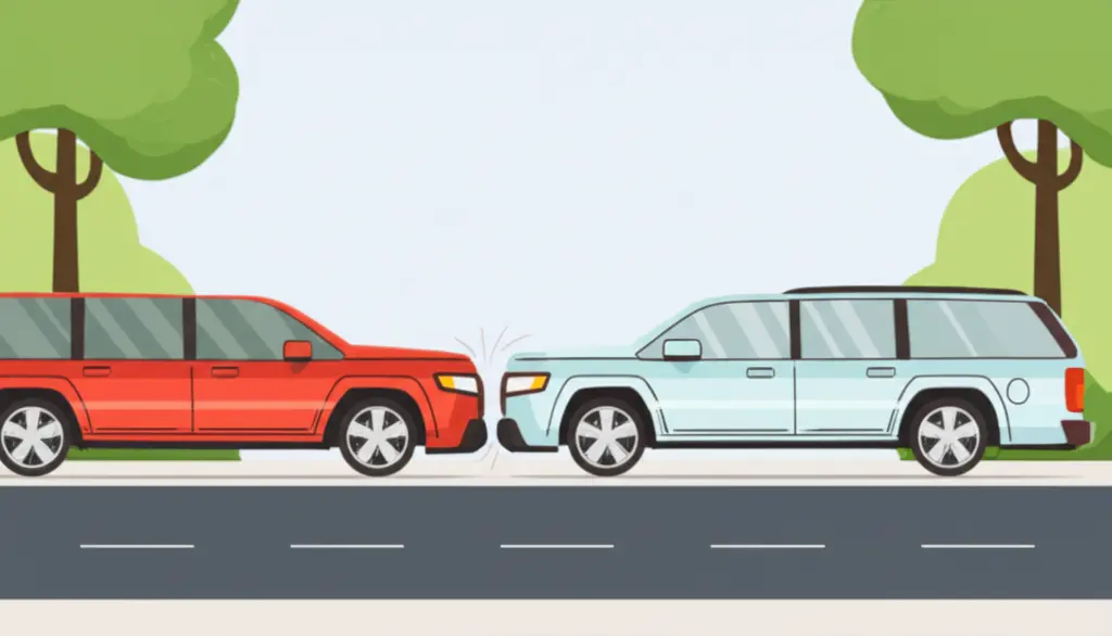 Two vehicles in a driveway with one backing into the other