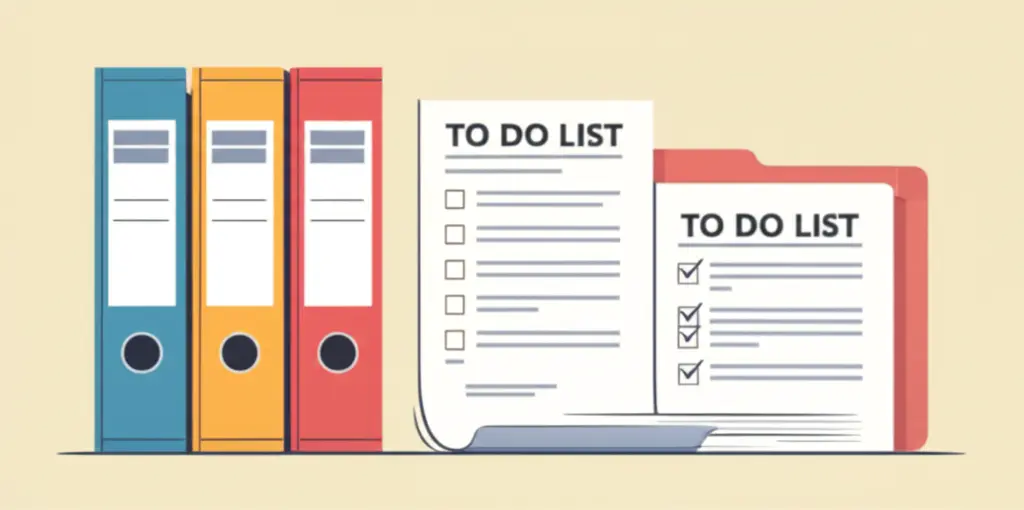 An organized desk with color-coded folders and a clear to-do list for an insurance professional.
