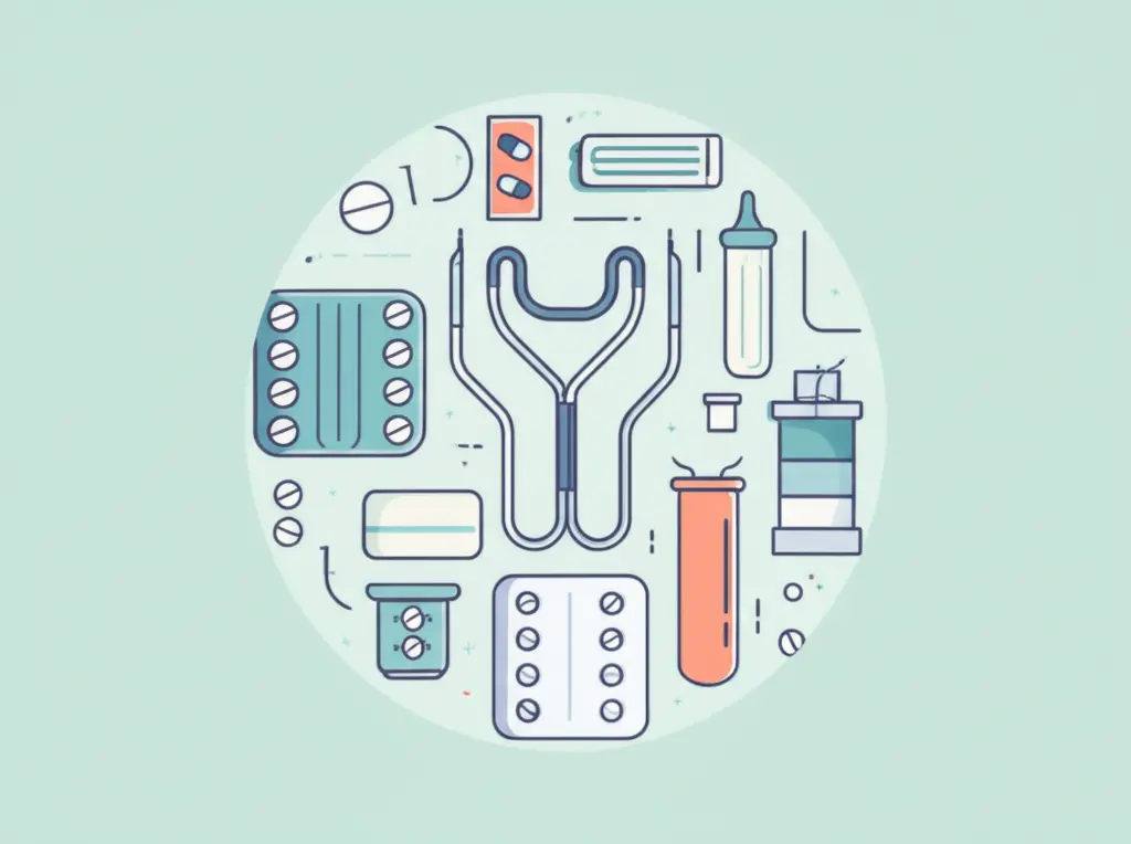 Illustration of different types of contraceptives like pills, IUDs, and condoms.