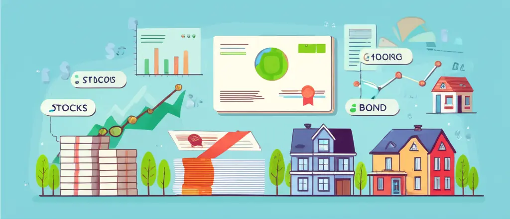 A diverse portfolio showing stocks, bonds, and real estate.