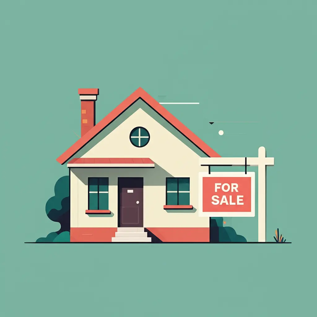 House for sale with a sign in front
