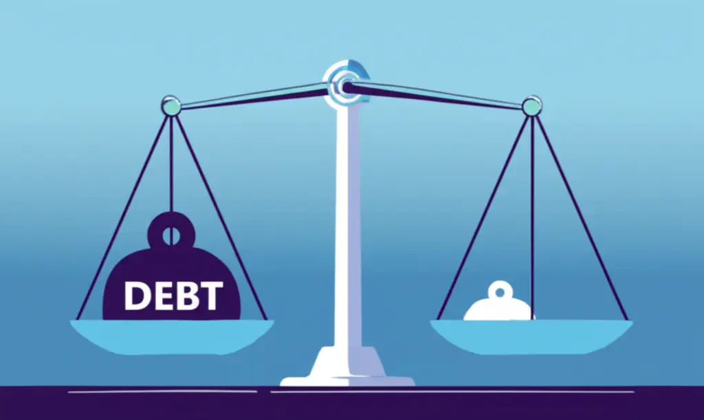 A scale balancing a heavy debt on one side and a lighter load on the other, symbolizing bankruptcy choices