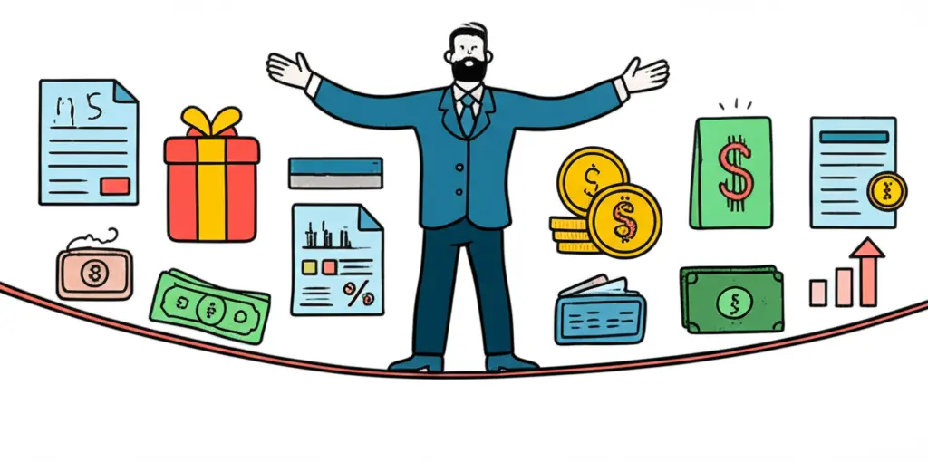 Diverse investment portfolio balancing on a tightrope