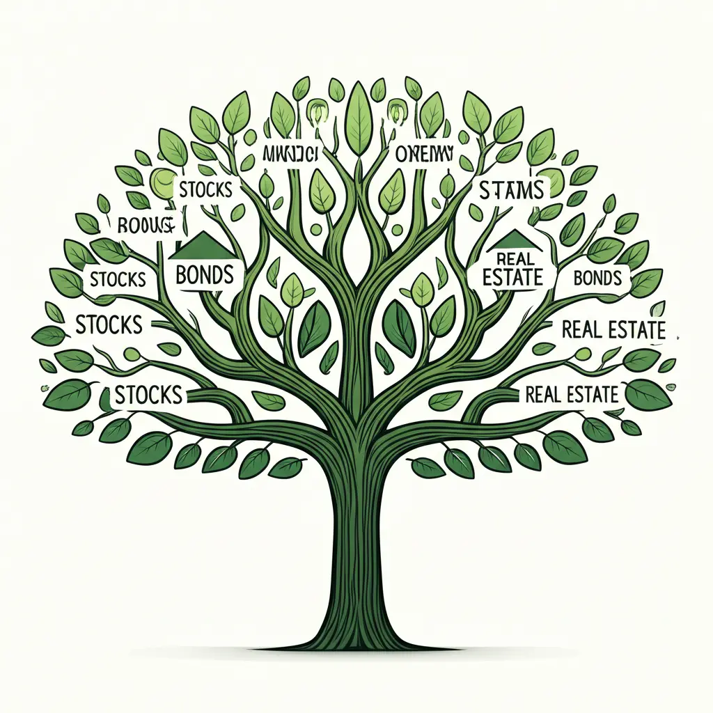 A tree with branches labeled with different investment options.