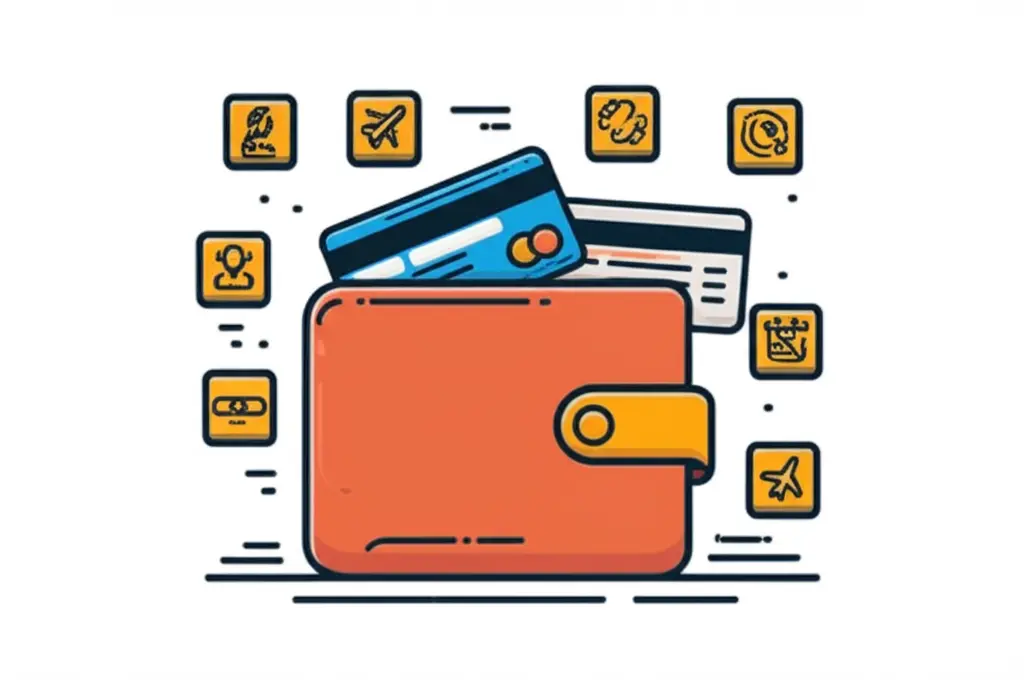 Cartoon illustration of a wallet with various credit cards, including a Citi card, surrounded by small icons depicting different rewards.