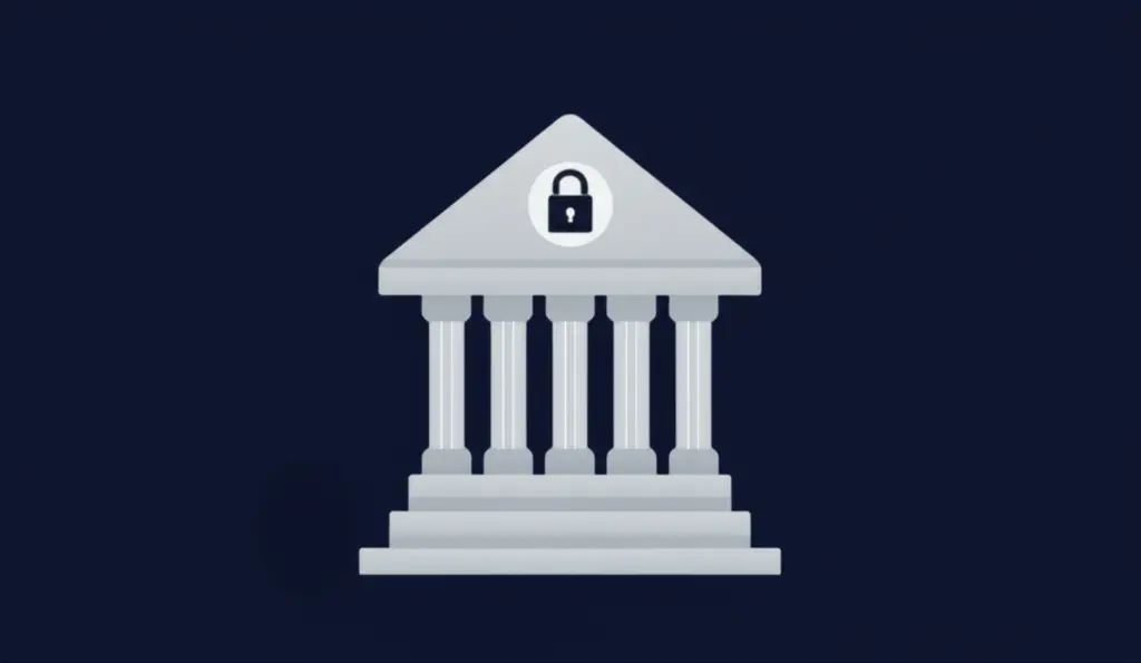 Illustration of a bank with a security lock