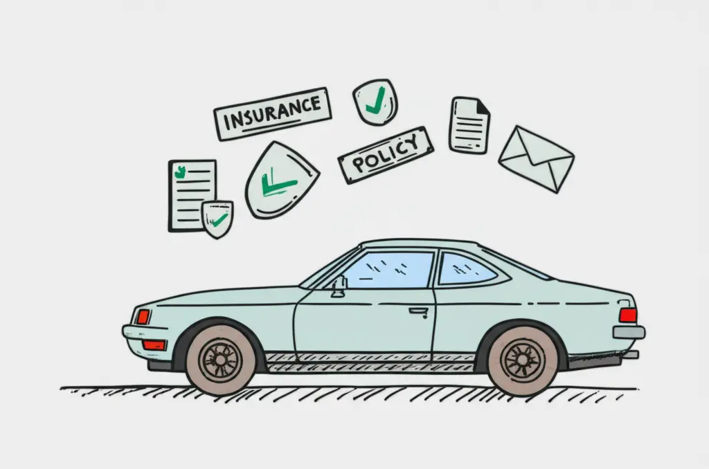 Car with insurance policy icons
