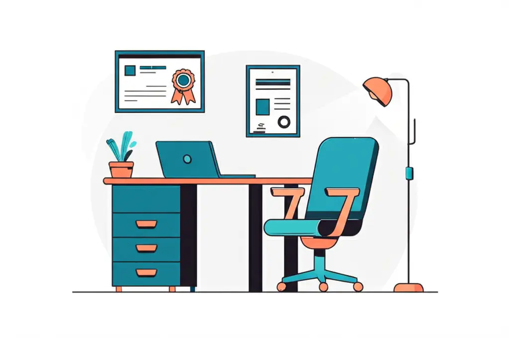 Cartoon of an office setup for a new insurance agent