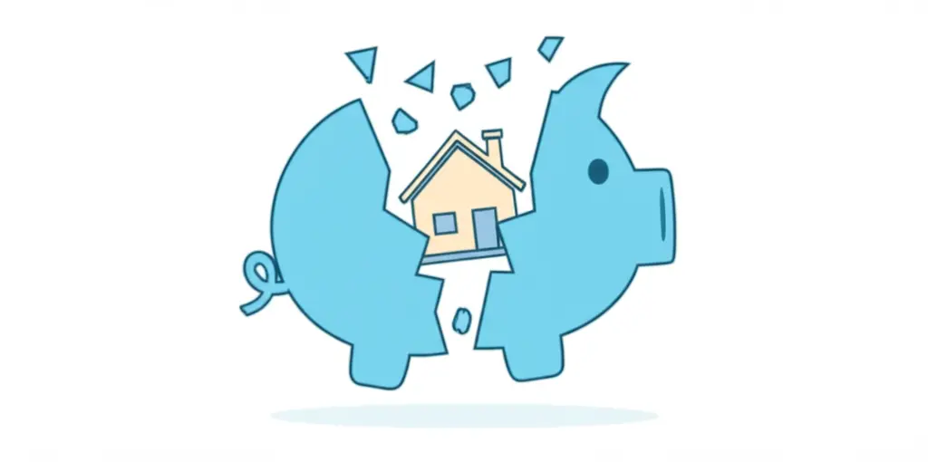 Breaking open a piggy bank with house icon