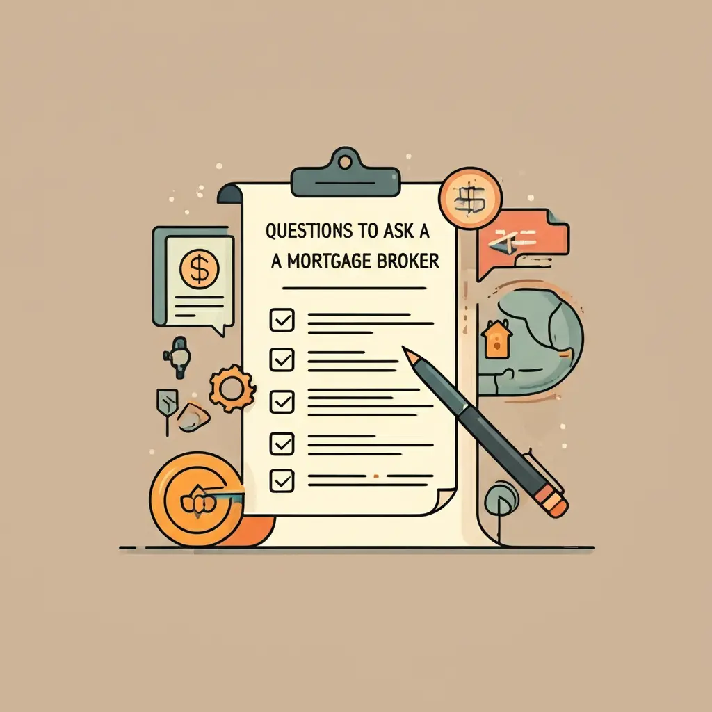 Checklist titled 'Questions to Ask a Mortgage Broker'