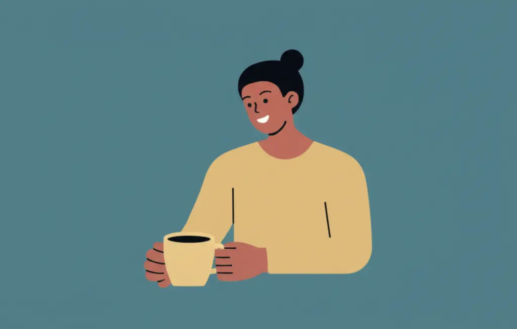 A person smiling while making a morning cup of coffee.