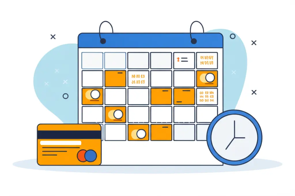 A calendar with credit card icons showing planning