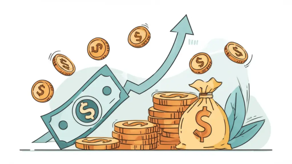Financial graph with upward trend and currency symbols