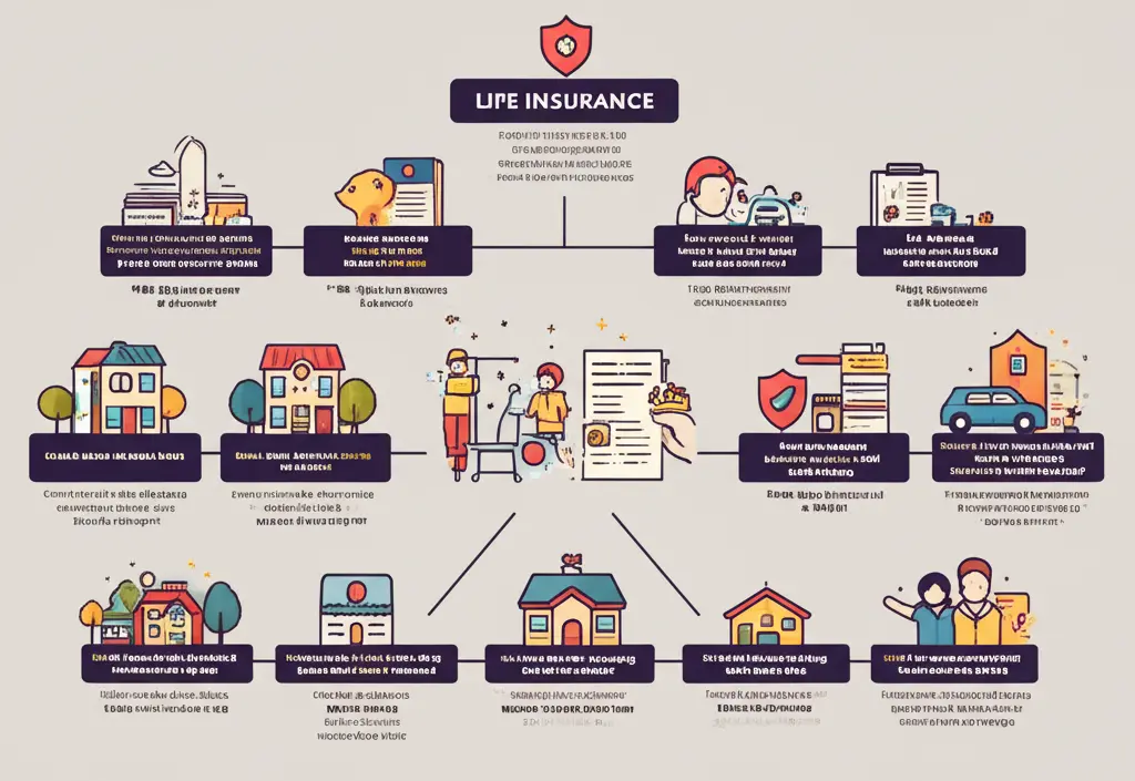 A flowchart explaining different types of life insurance, cartoon-style.