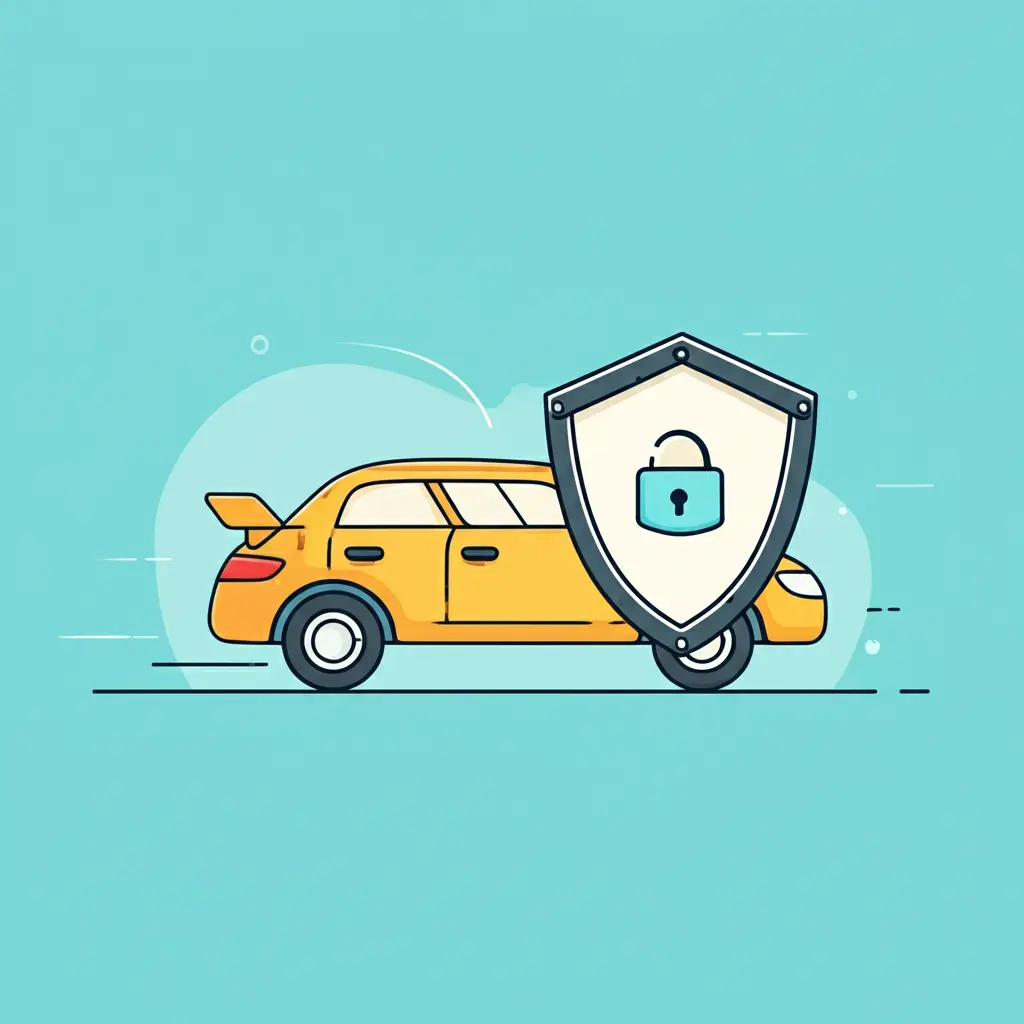 Car with a shield icon representing vehicle insurance
