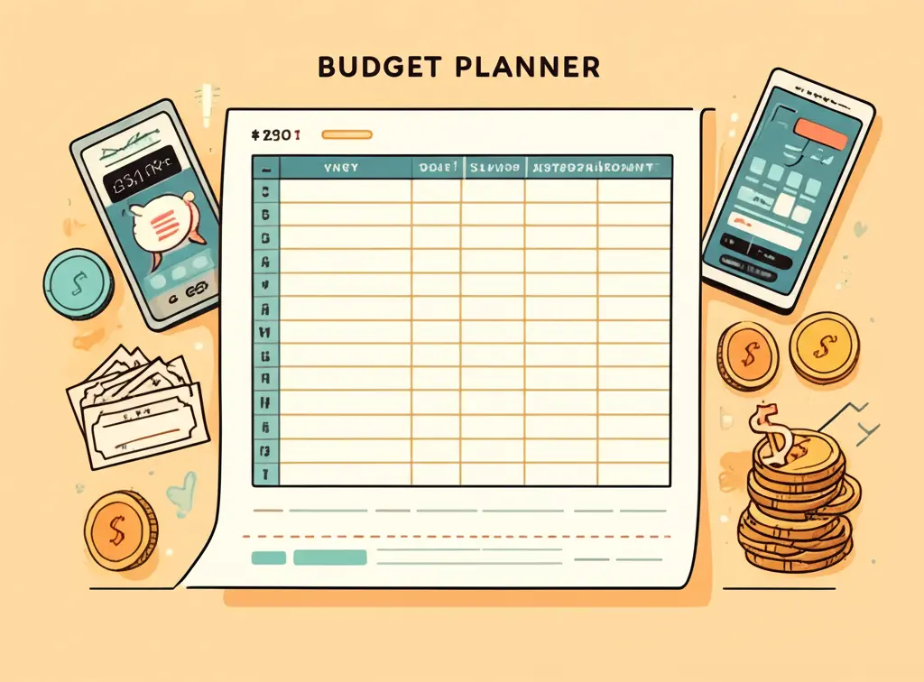 Illustration of a budget planner with financial categories