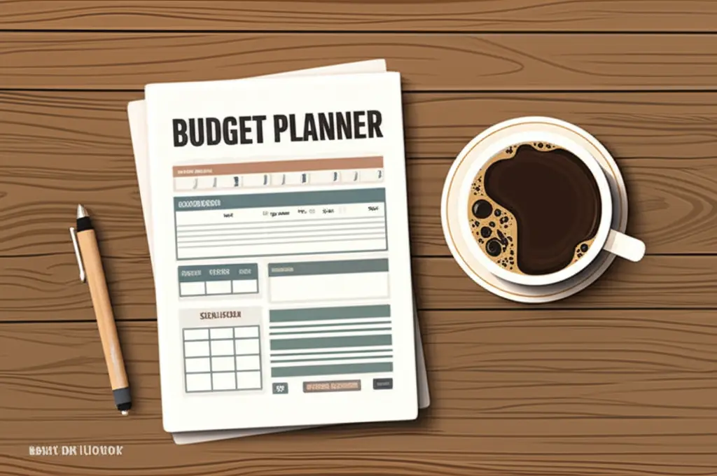 Budget planner on a desk with expense categories