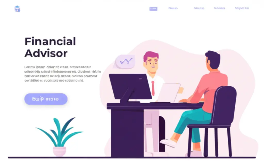 A cartoon-style depiction of a person visiting a financial advisor.