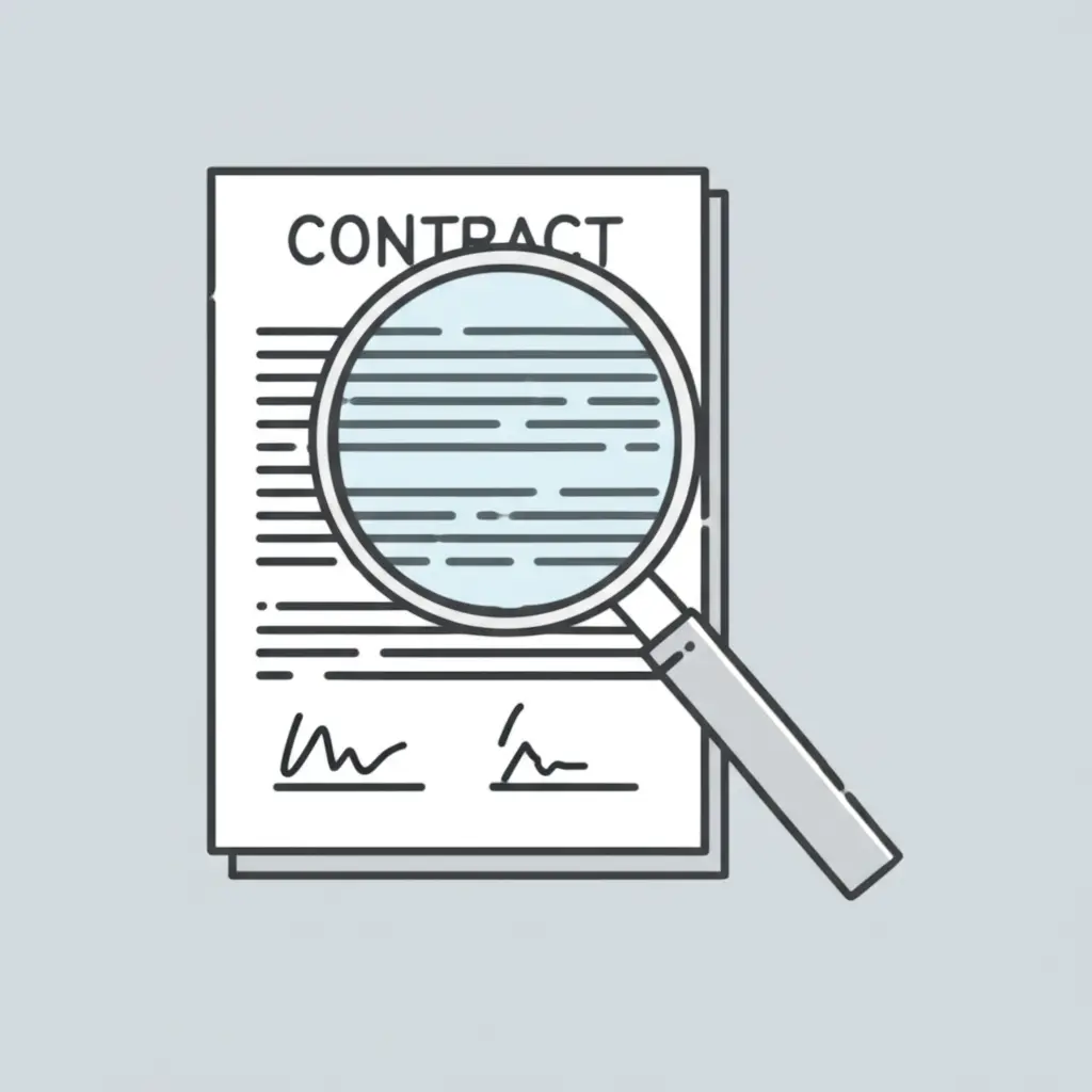 Magnifying glass over a contract for careful research