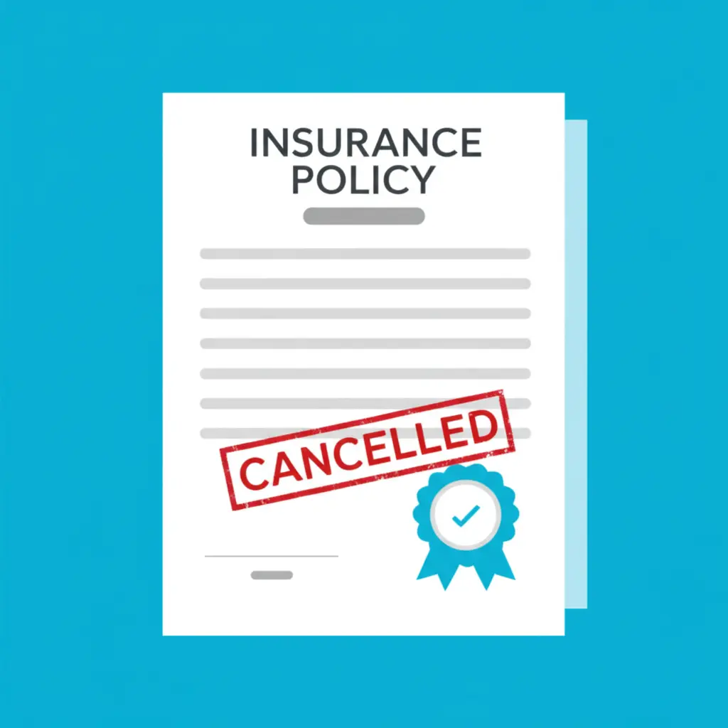 Insurance policy document with 'Cancelled' stamp