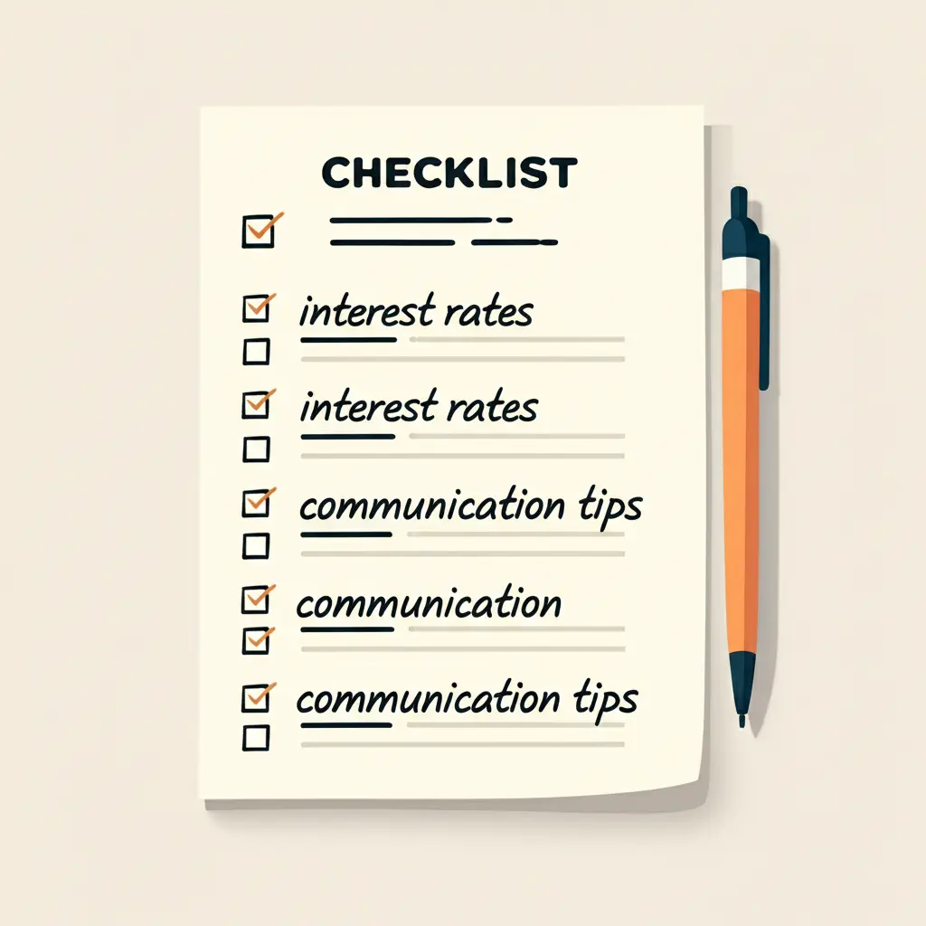 Checklist with items like interest rates and communication tips