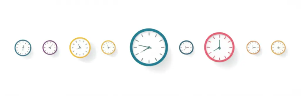 A cartoon-style clock showing different times, symbolizing personal time management.
