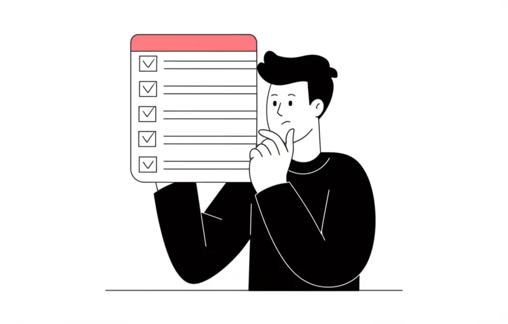 Illustration of a person holding a checklist for buying a home
