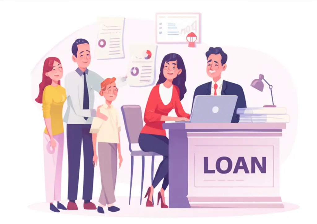 Family consulting with a loan officer about mortgages
