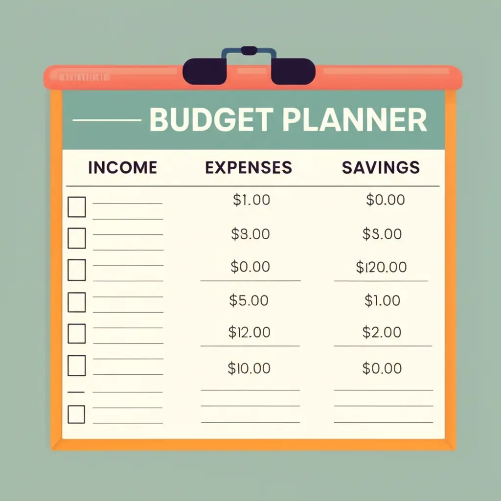 Budget planner with income and expenses columns