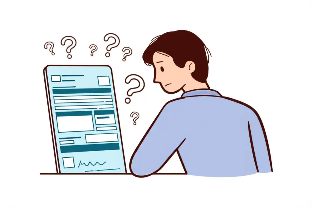 A worried person looking at a bank transfer form