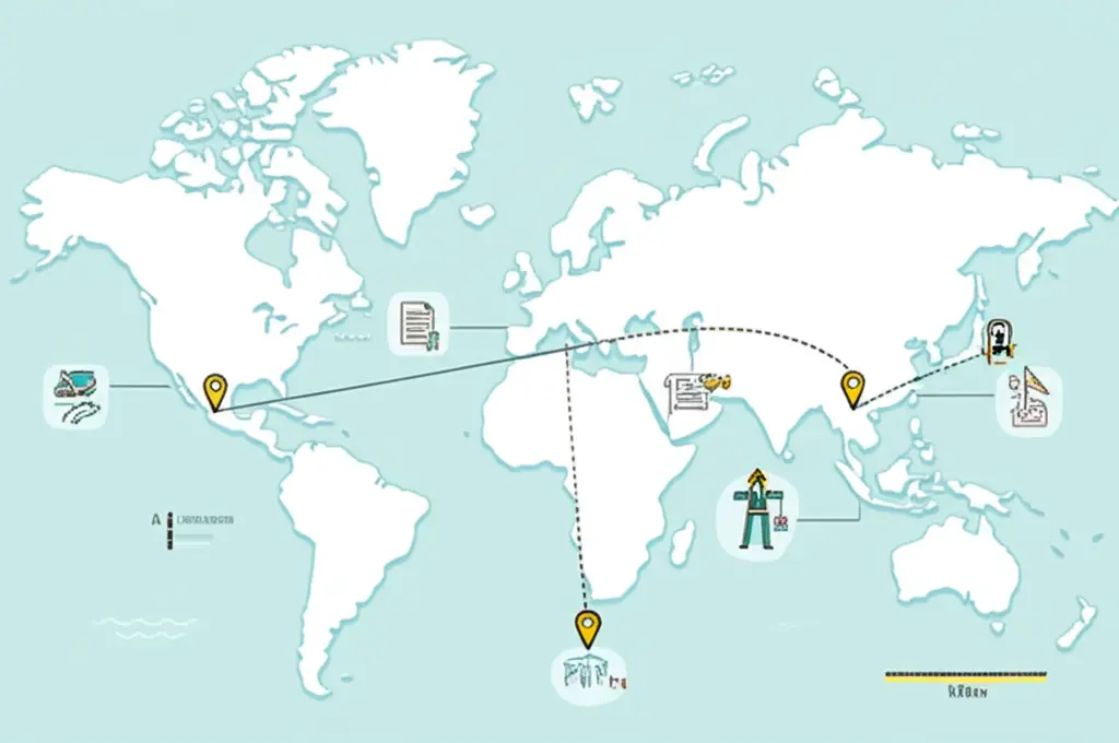 Hand-drawn map with travel and insurance icons