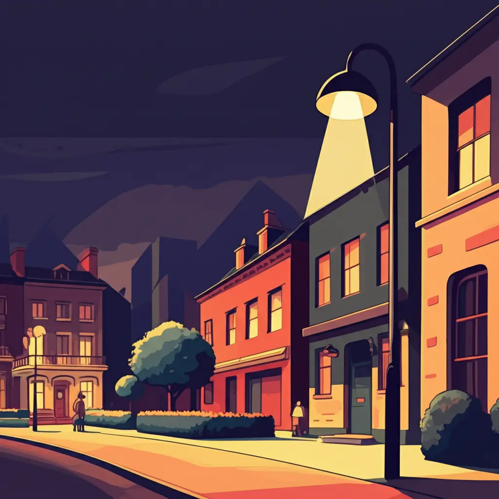 Street light illuminating a safe neighborhood at night