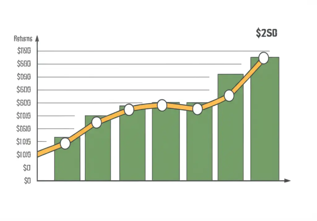 A cartoon-style chart showing a positive trend in stock market returns.