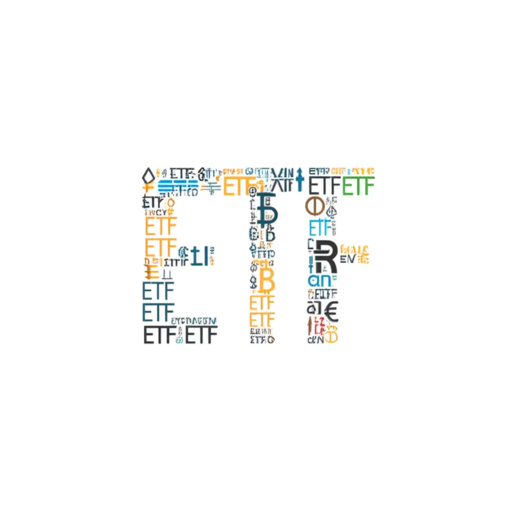 A diverse collection of ETF symbols merging into one