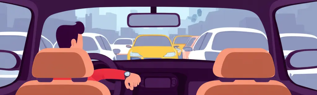 Person sitting in traffic looking at their watch