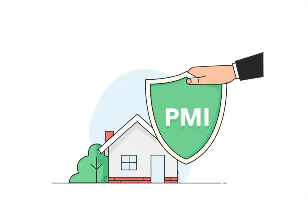 A house with a shield labeled 'PMI' being removed