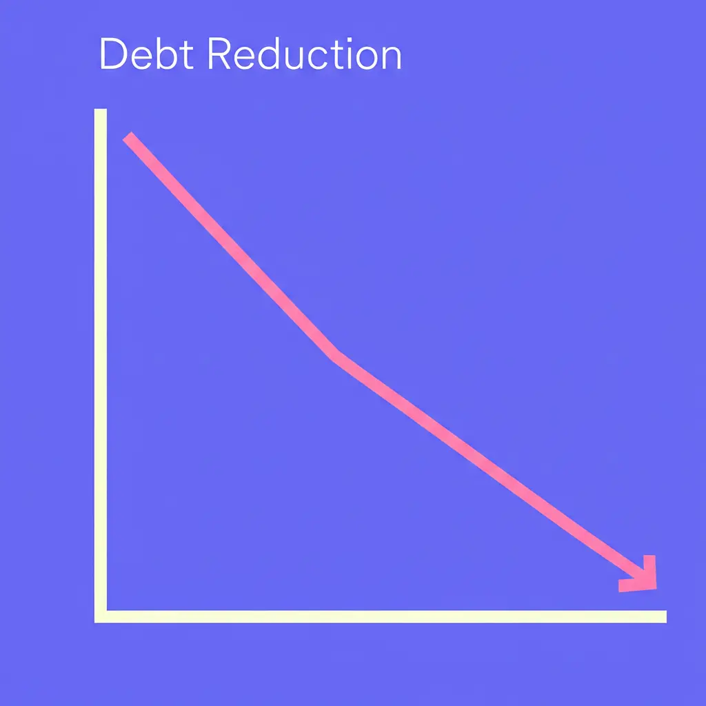 A minimal graph showing debt reduction over time with a downward sloping line