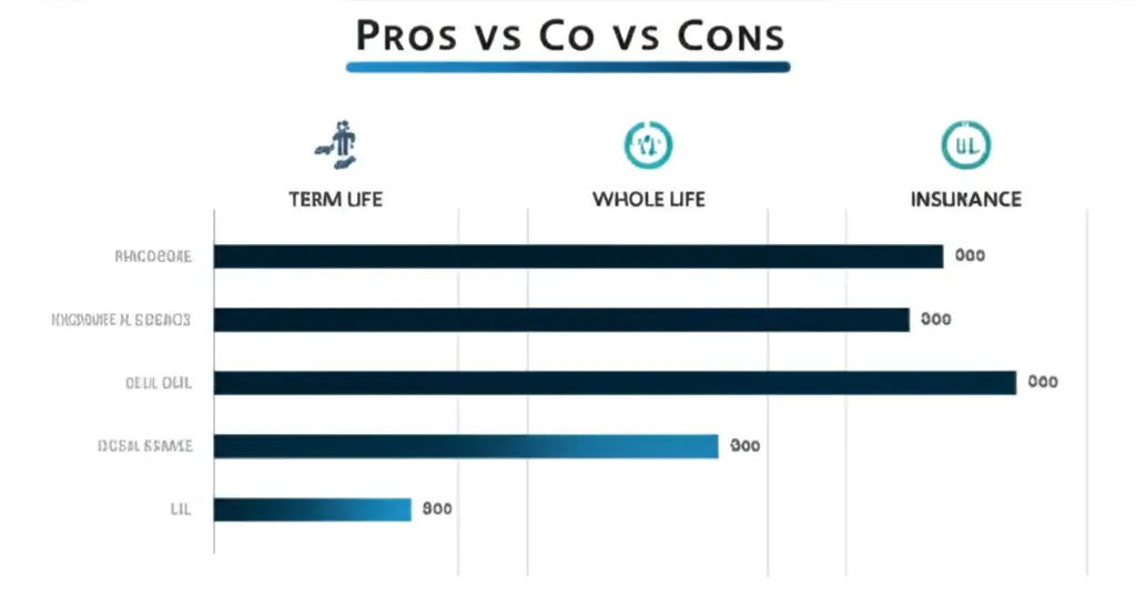 Simple chart comparing pros and cons of Term Life, Whole Life, and IUL insurance.