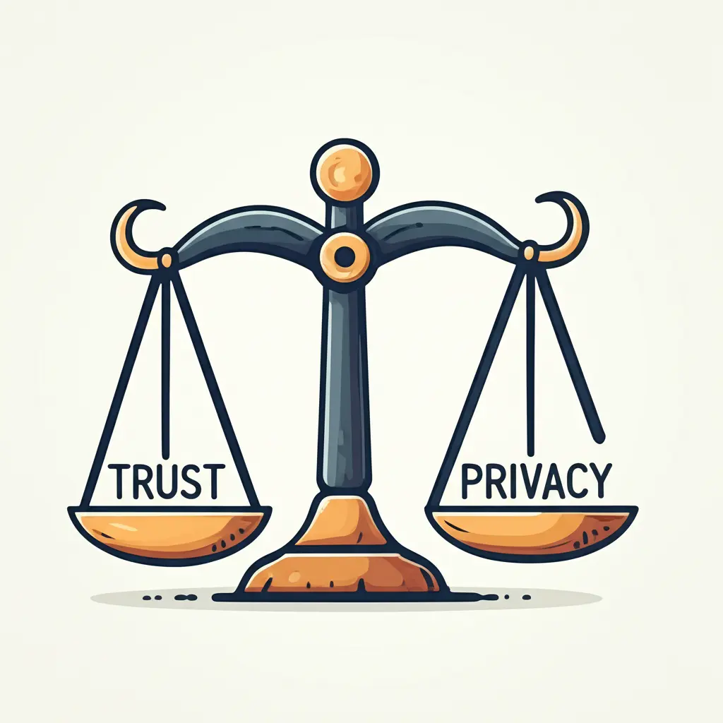 Scale balancing trust and privacy in a relationship.