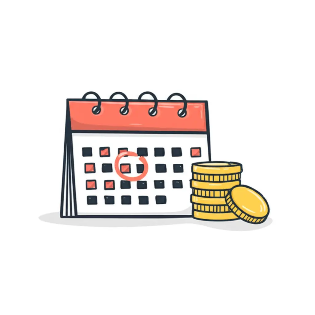 Calendar with reminder dates circled and coins