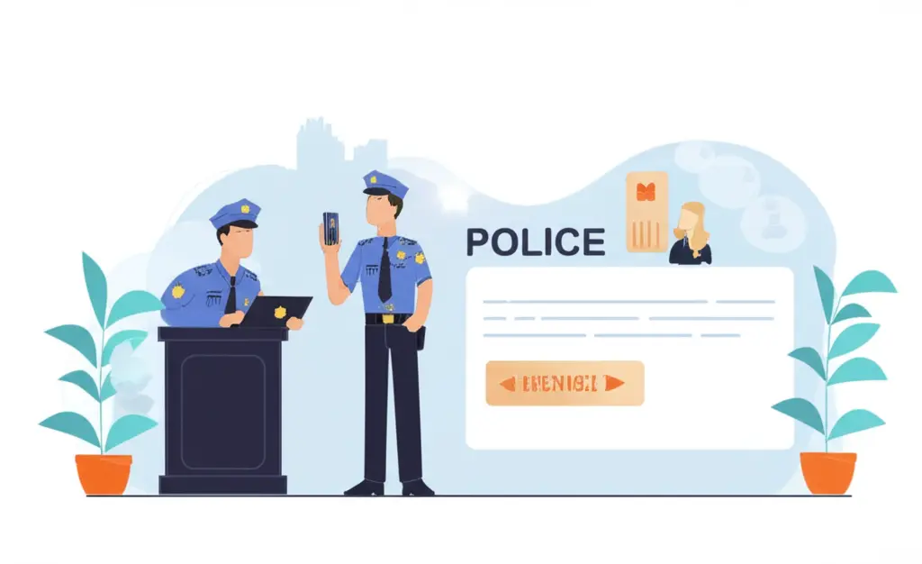A cartoon-style depiction of someone reporting a stolen phone to the police.