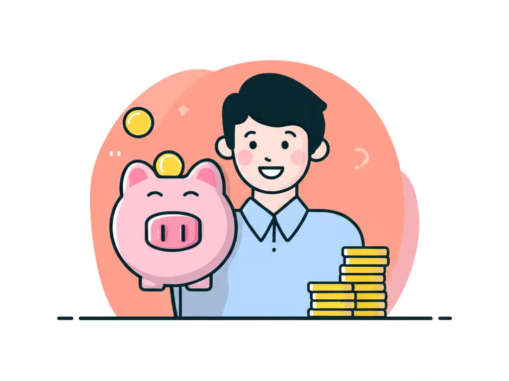 Illustration of a person saving money in a piggy bank
