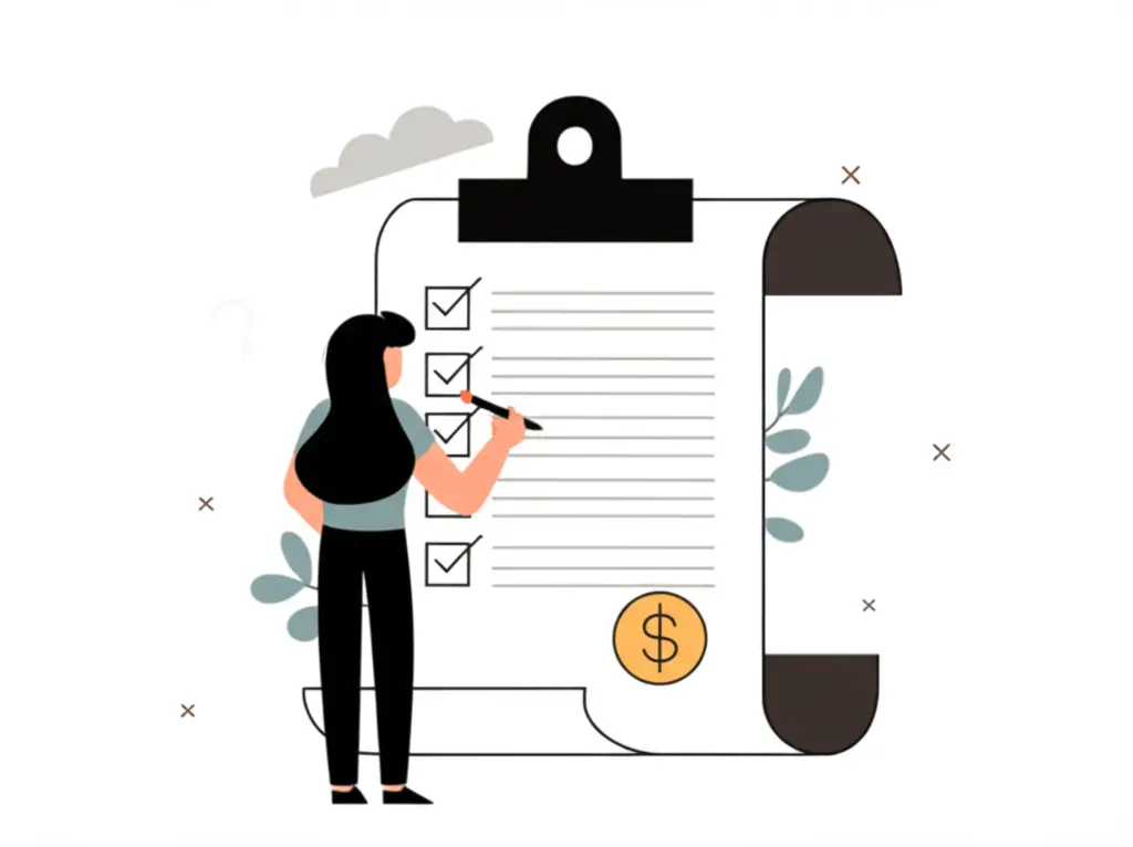 Person happily checking off a checklist with financial goals.
