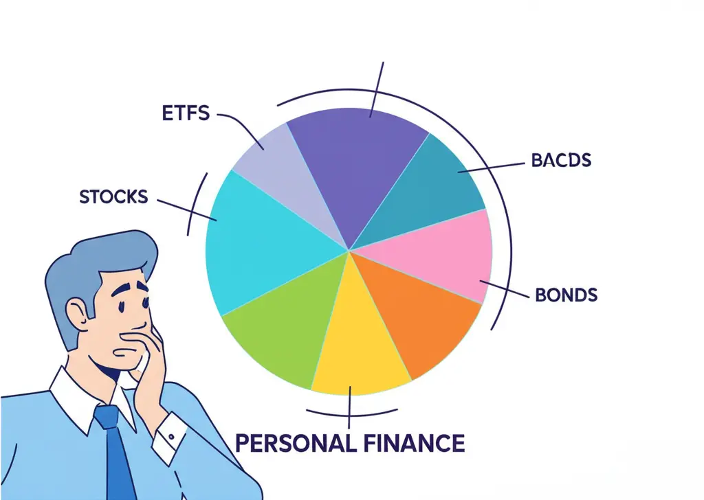 Person looking at a pie chart labeled 'personal finance'