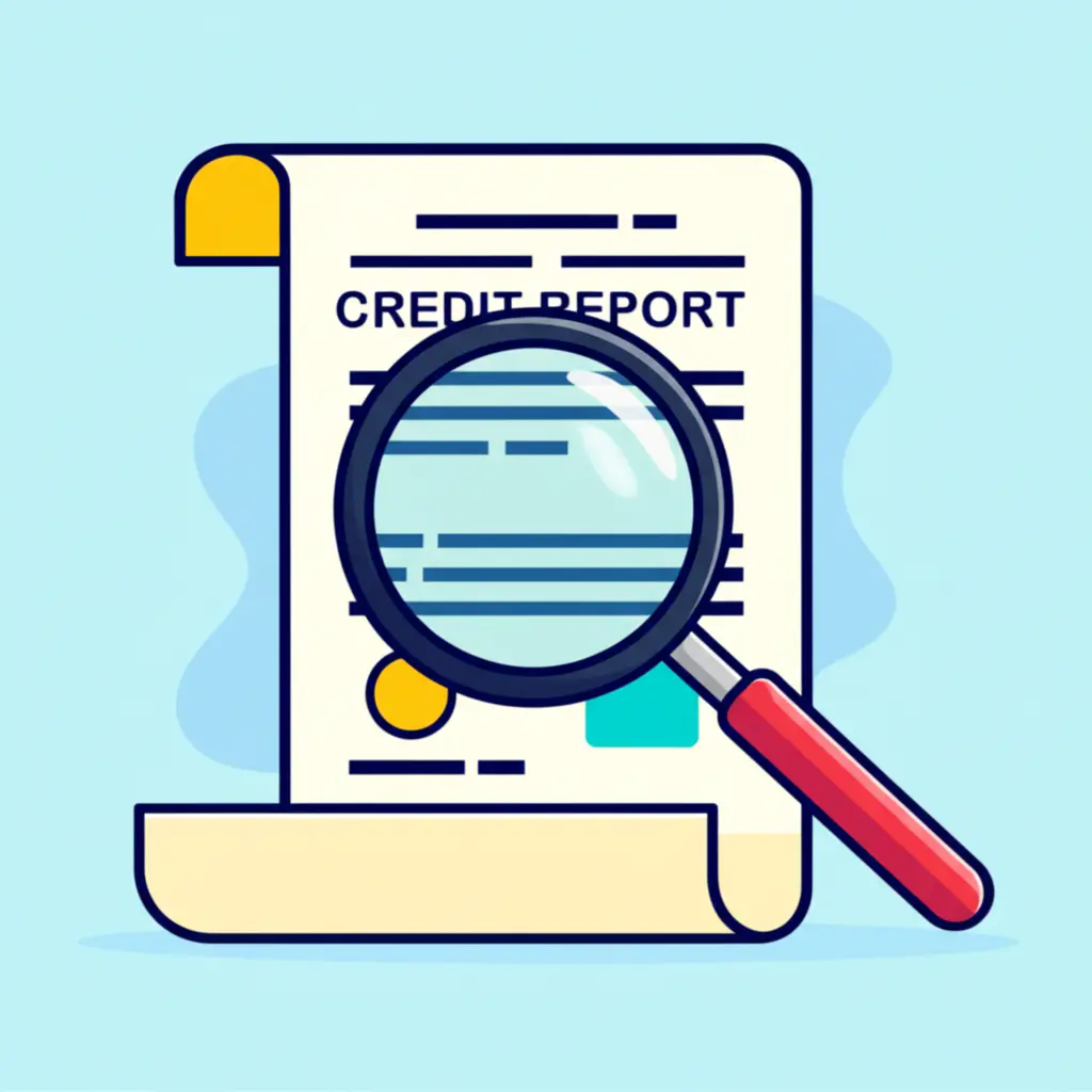 Credit report with magnifying glass