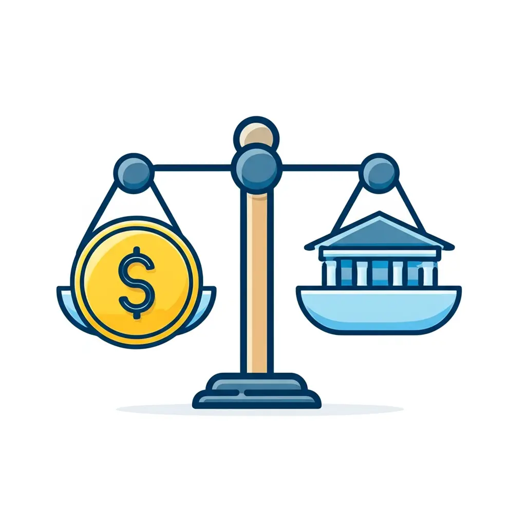 Balance scale comparing a credit union and a bank