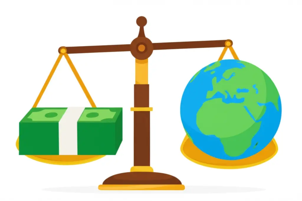 Balance scale depicting the economic impact of tariffs